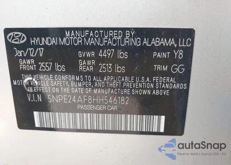 2017 Hyundai Sonata Se from USA, damaged, VIN 5NPE24AF8HH546182